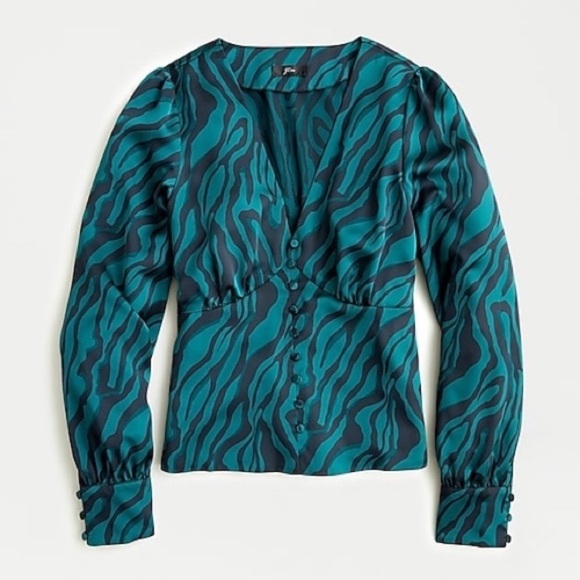JCrew green zebra print blouse - Picture 1 of 3